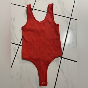 Forever 21 Spaghetti Strap Ribbed
Bodysuit Orange Women Size Small